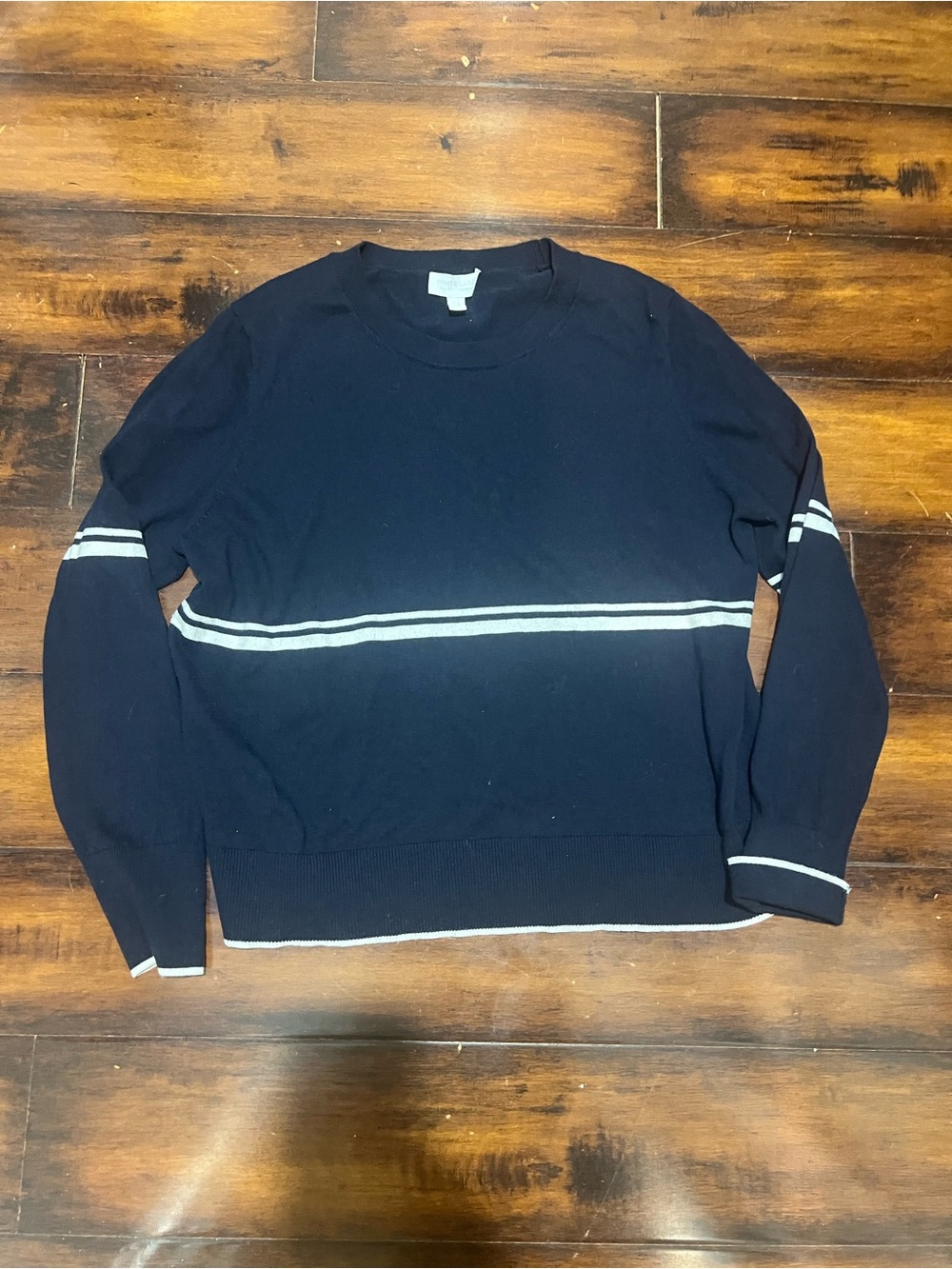 The White Company Navy Crewneck with White Stripe Detail